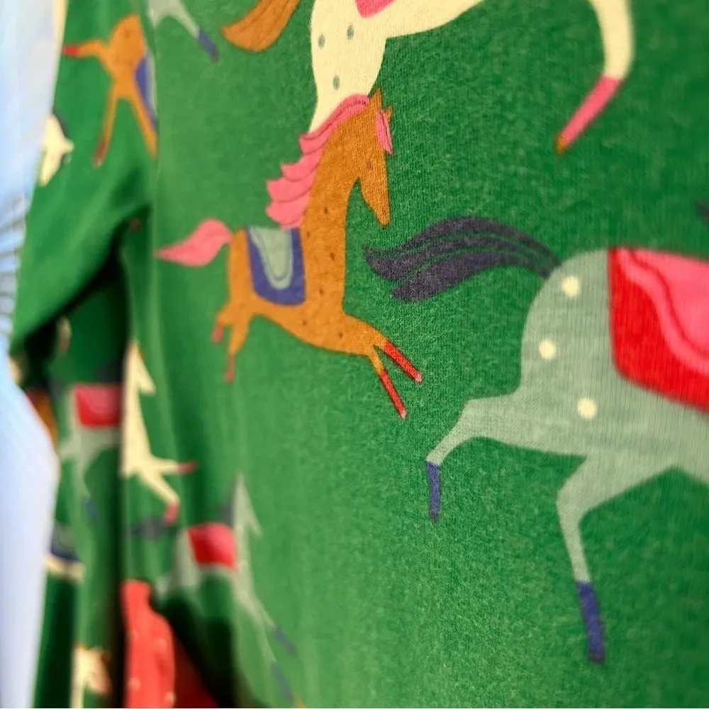 Mini Boden Horse Print Tunic Dress Green Cotton Sz 8-9Y